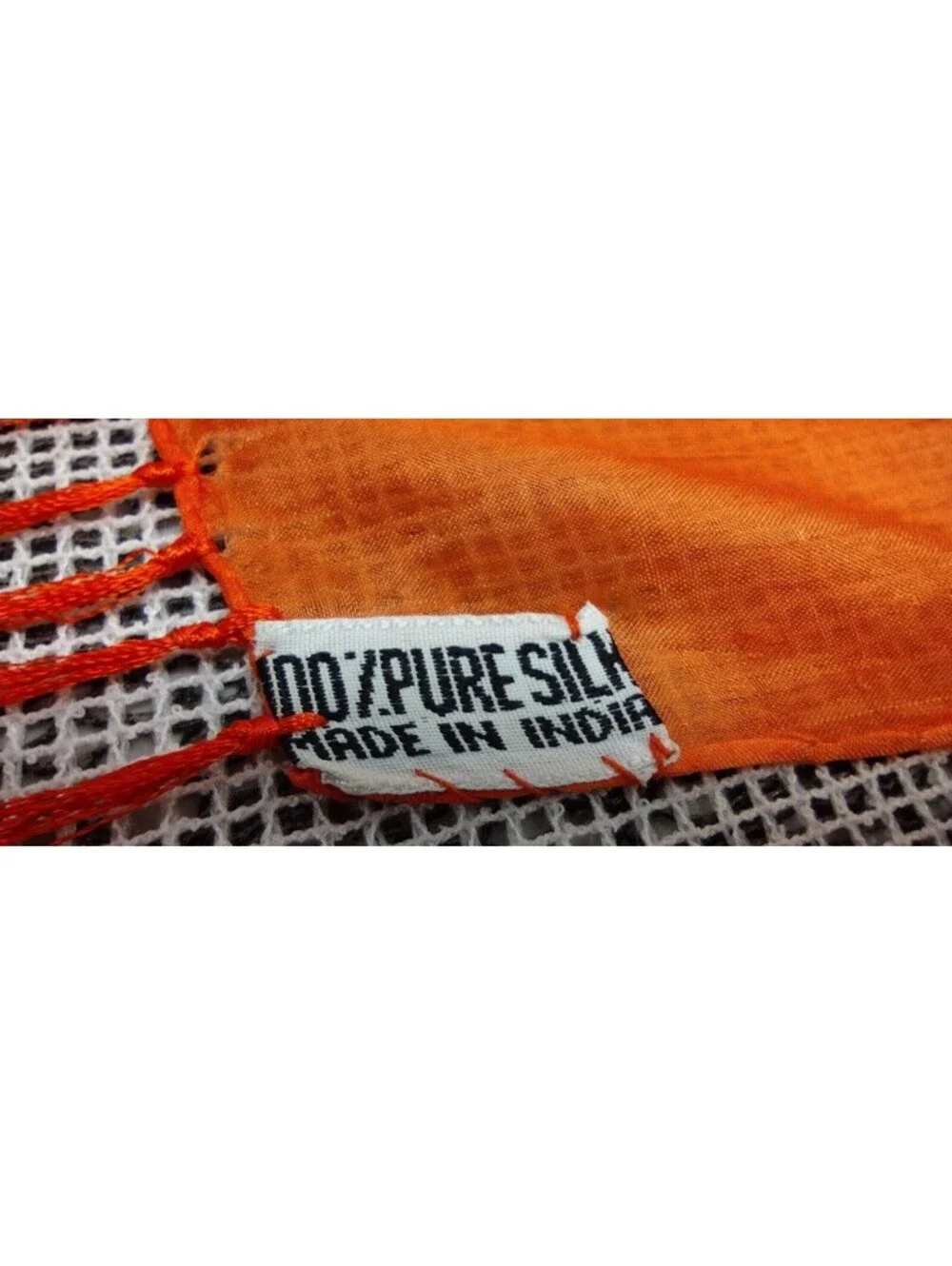 Vintage 1970s Silk Scarf Long Fringe Rich Orange Hippie MADE IN INDIA 100% SILK